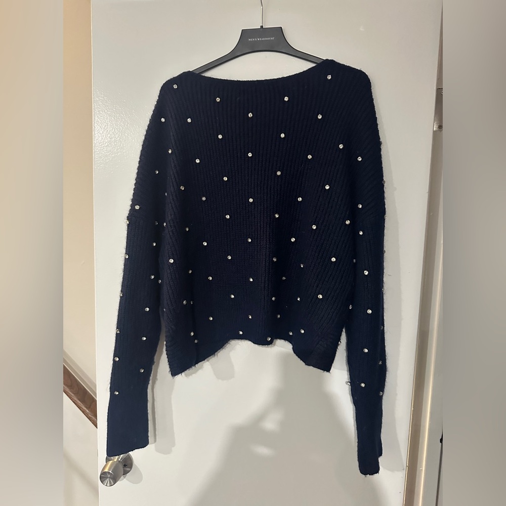 Express Midnight Blue Sweater with Pearl Details